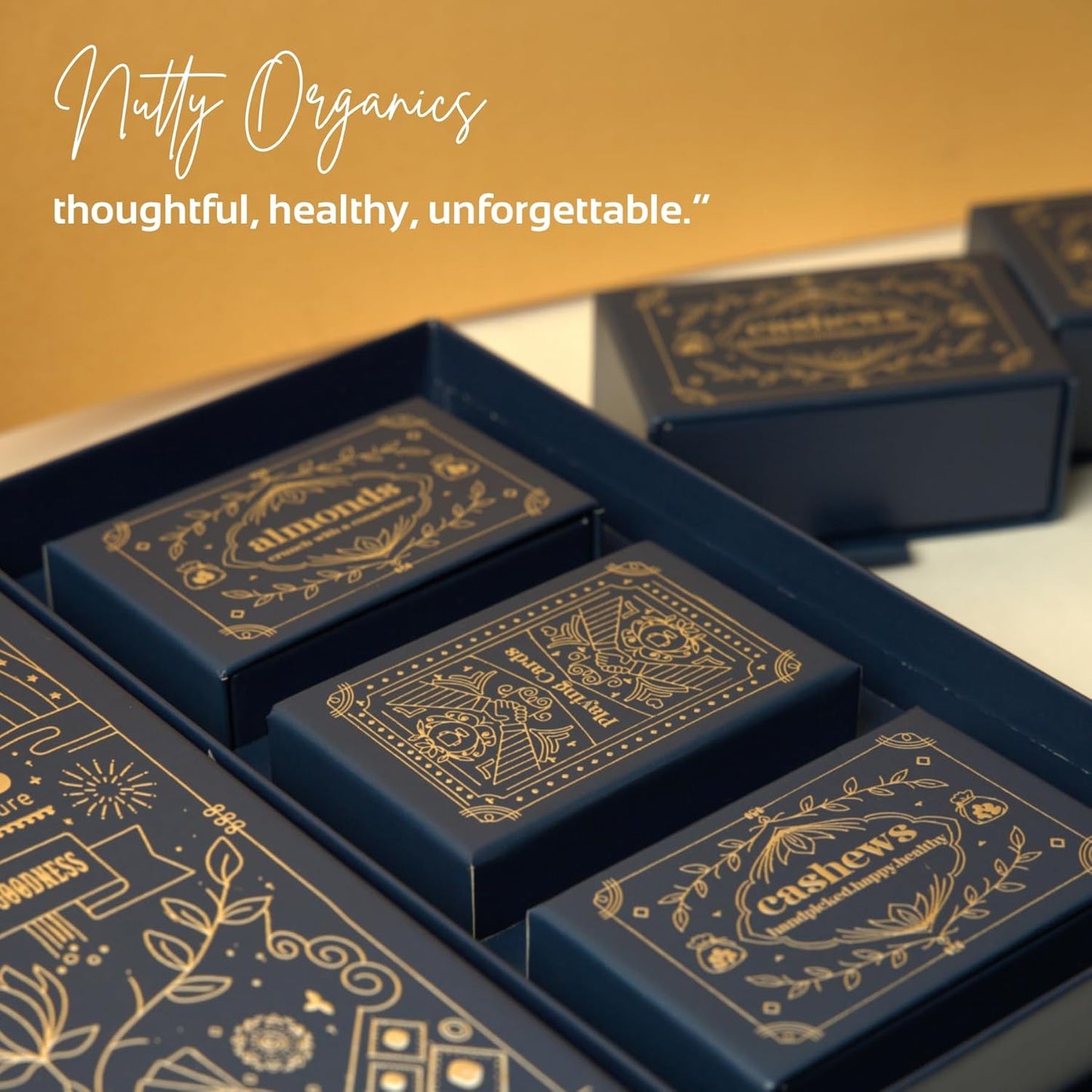 Nutty Organics Gourmet Diwali Set: Rose Petal Cashews & Thai Sweet Chilli Almonds 130g Each + Diwali Playing Cards