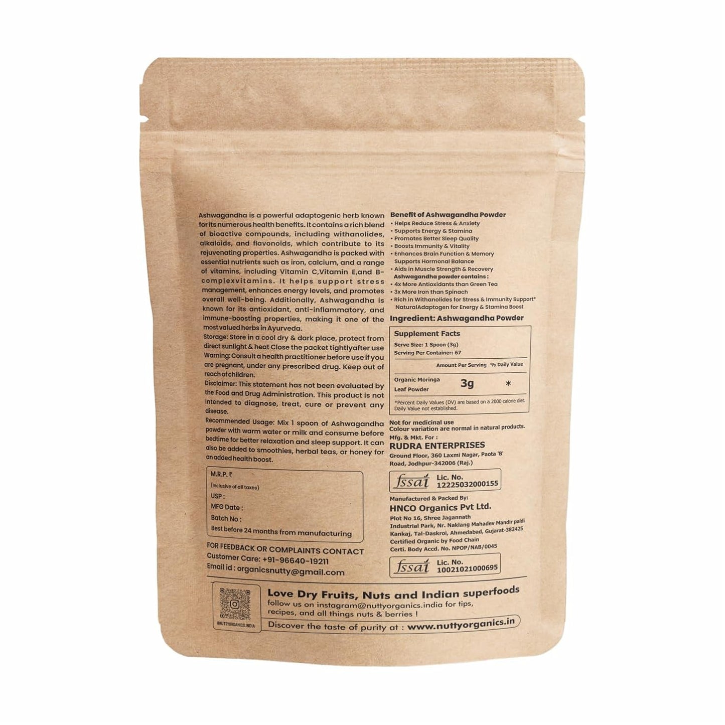 Certified Organic Ashwagandha Powder 200 Gram | Calming, Strengthening & Adaptogen-Rich