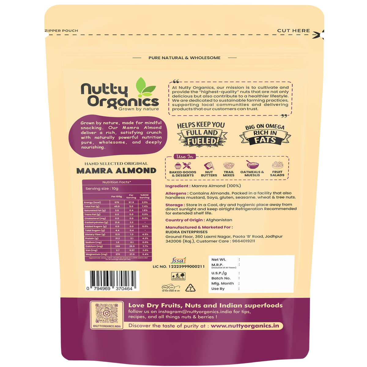 Mamra Almond Super Jumbo Size Kernels| Crispy, Fresh & Protein-Rich